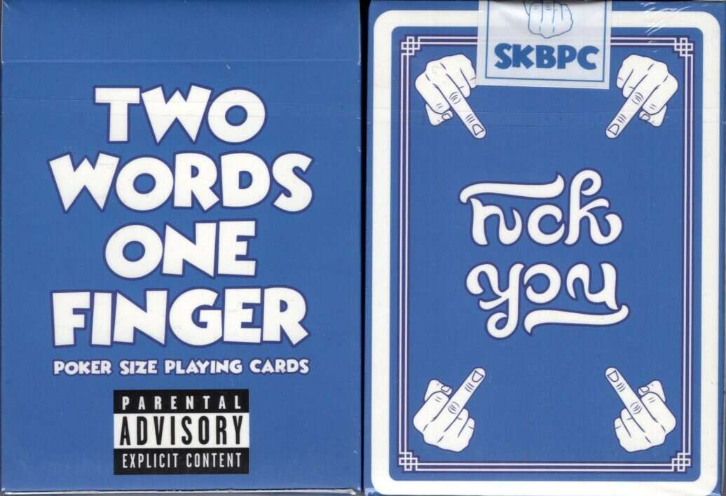 PlayingCardDecks.com-Two Words One Finger Playing Cards Blue KeyCardPCC