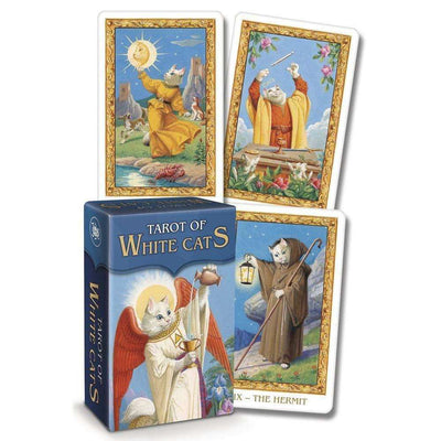 PlayingCardDecks.com-White Cats Mini Tarot Deck - 78 Cards & Instruction Booklet