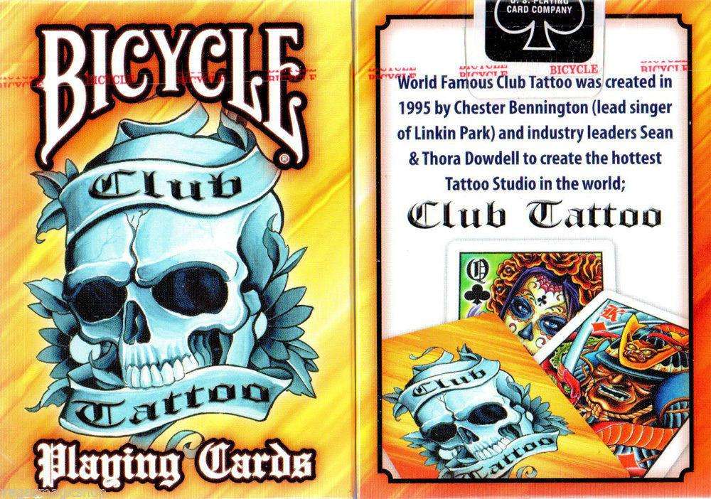 PlayingCardDecks.com-Club Tattoo Bicycle Playing Cards - Blue & Yellow