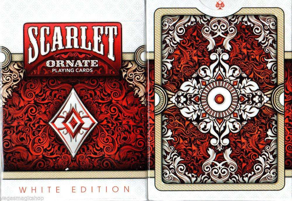PlayingCardDecks.com-Ornate White Scarlet Playing Cards Deck USPCC