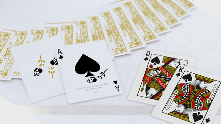 PlayingCardDecks.com-Black Roses White Gold Playing Cards USPCC