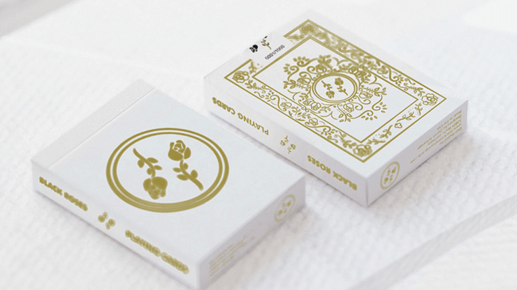 PlayingCardDecks.com-Black Roses White Gold Playing Cards USPCC