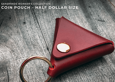 PlayingCardDecks.com-Red Leather 1/2 Dollar Size Coin Pouch