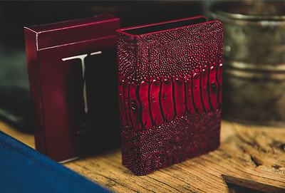 PlayingCardDecks.com-Ostrich Grain Red Leather Card Clip