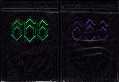 PlayingCardDecks.com-666 Emerald Hellfire & Purple Inferno Gilded Playing Cards 2 Deck Set Cartamundi