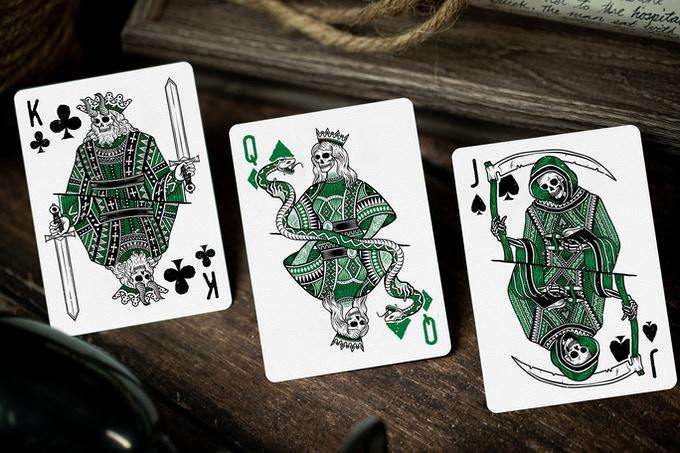 PlayingCardDecks.com-666 Emerald Hellfire & Purple Inferno Playing Cards 2 Deck Set Cartamundi