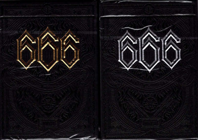 PlayingCardDecks.com-666 Greedy Gold & Skeletal Silver Gilded Playing Cards 2 Deck Set