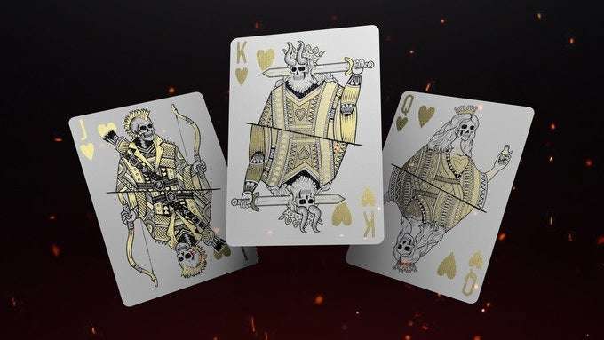 PlayingCardDecks.com-666 Greedy Gold & Skeletal Silver Playing Cards 2 Deck Set