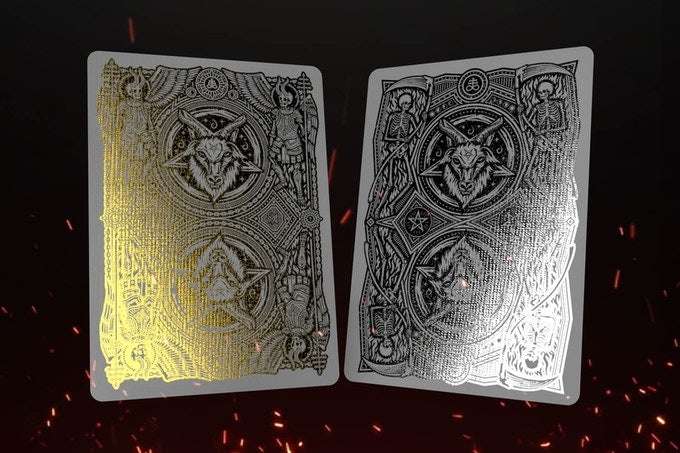 PlayingCardDecks.com-666 Greedy Gold & Skeletal Silver Playing Cards 2 Deck Set