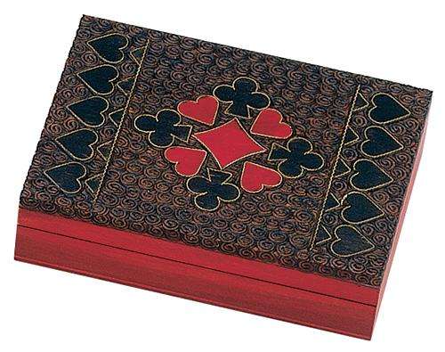 PlayingCardDecks.com-Suits Brass Inlay Wooden Box - Holds 2 Decks of Playing Cards