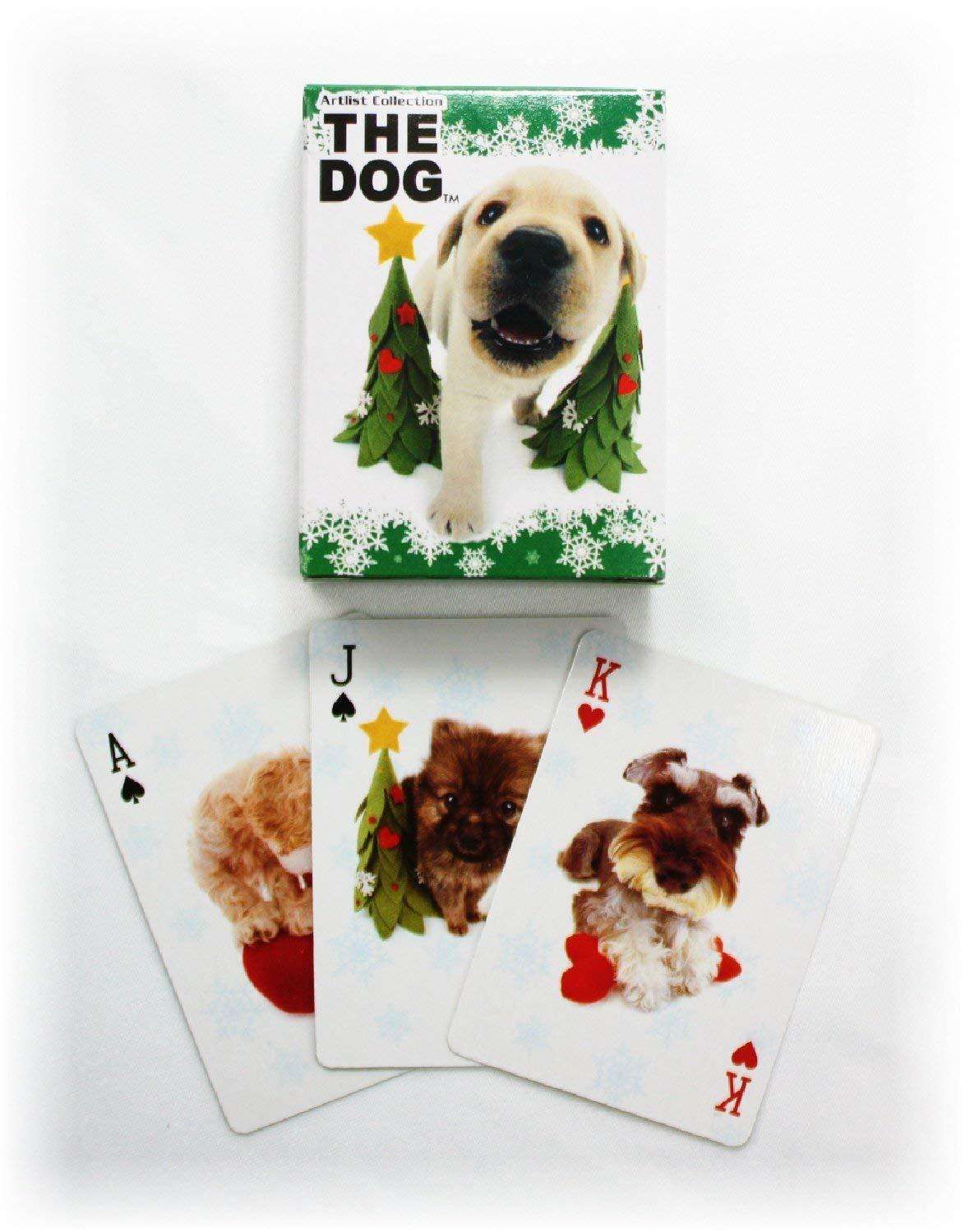 PlayingCardDecks.com-Hoyle Dog Santa 3 Deck Set Mini Holiday Playing Cards