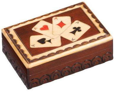 PlayingCardDecks.com-4 of a Kind Aces Wooden Box with Brass Inlay - Holds 1 Deck