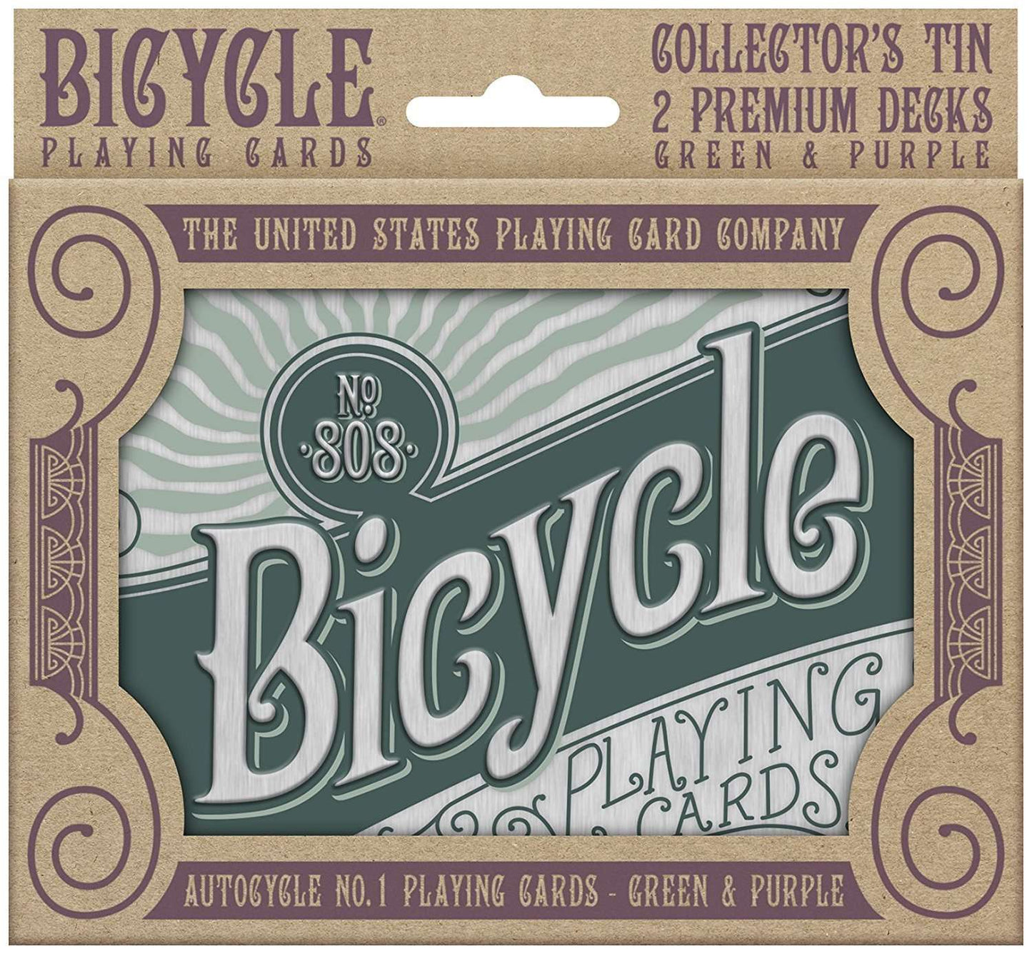 PlayingCardDecks.com-AUTOCYCLE NO.1 Bicycle Playing Cards - Purple & Green in Collectors Tin