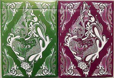 PlayingCardDecks.com-Floral 2 Deck Set Green Purple Playing Cards