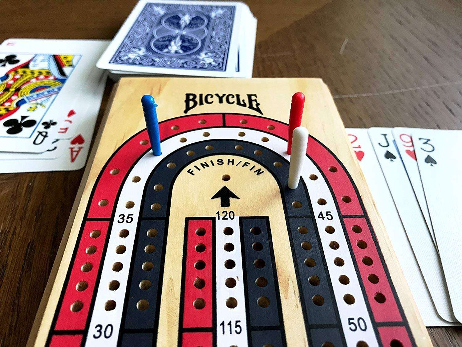 PlayingCardDecks.com-Bicycle 3-Track Color Coded Wooden Cribbage Board