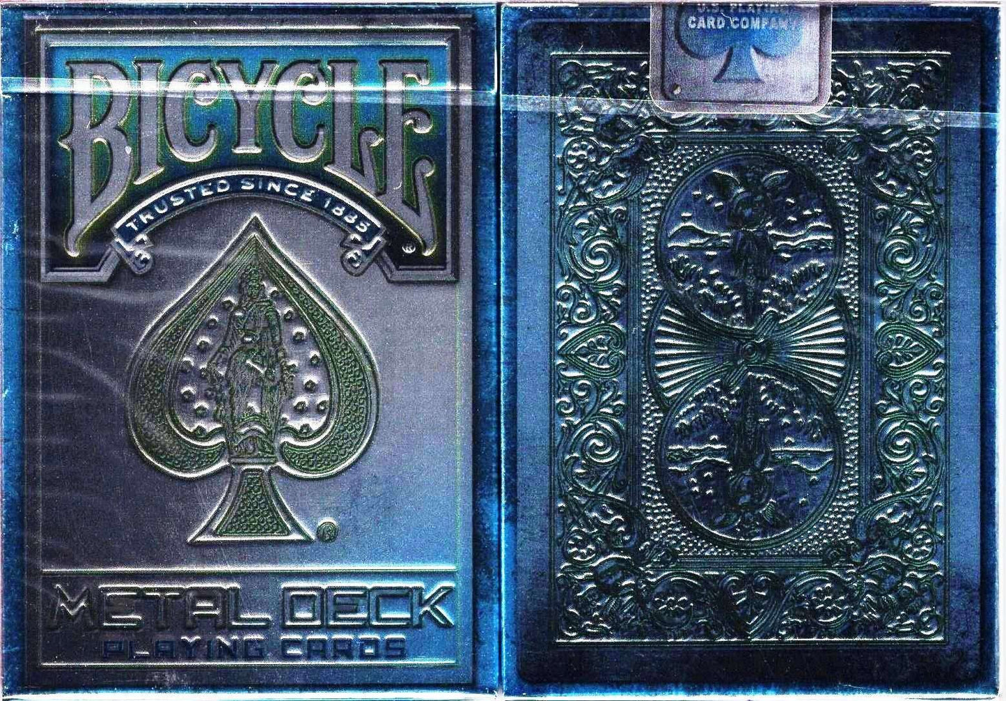 PlayingCardDecks.com-Metal Rider Back Blue Bicycle Playing Cards