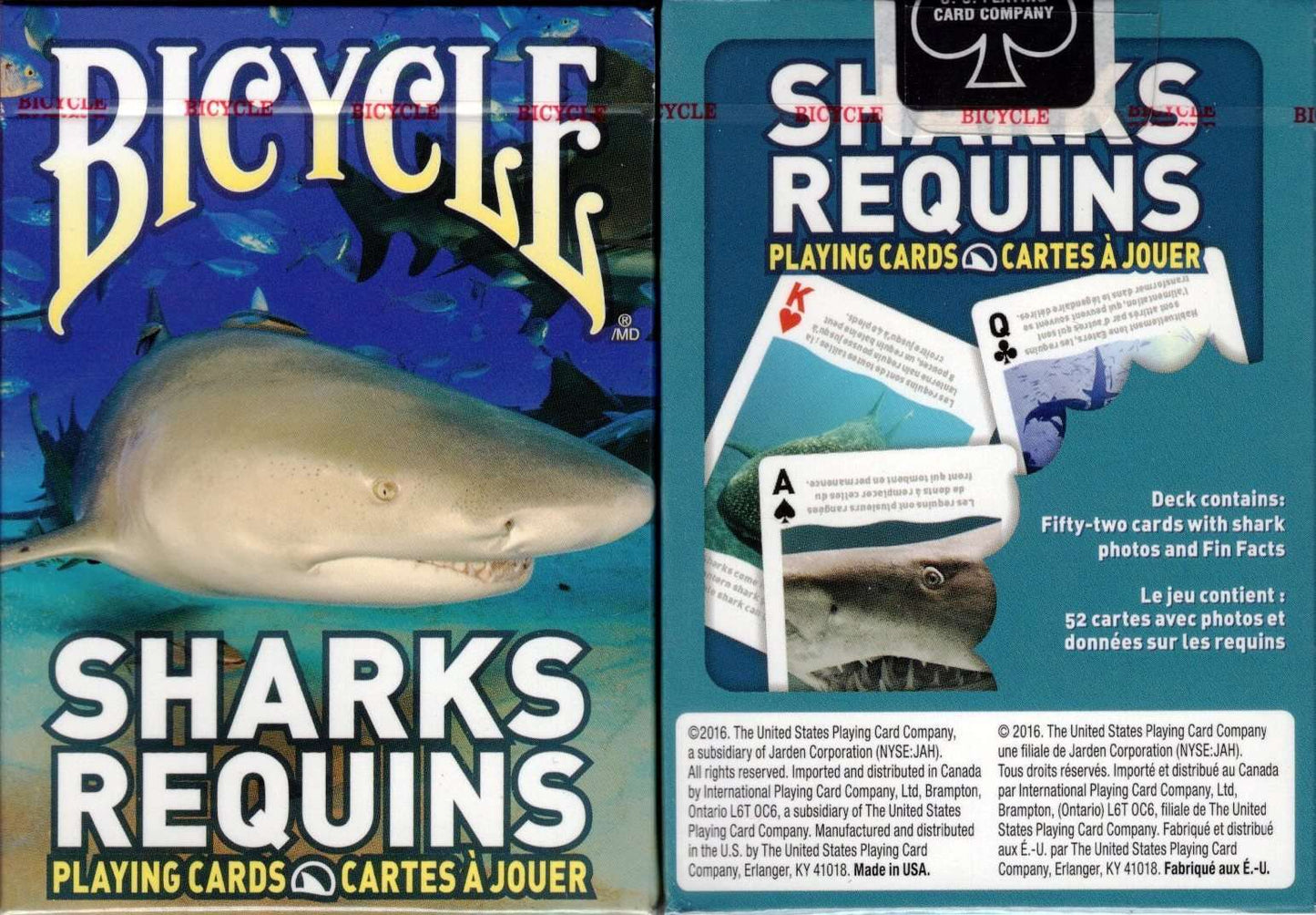 PlayingCardDecks.com-Sharks Bicycle Playing Cards Bilingual Box Edition