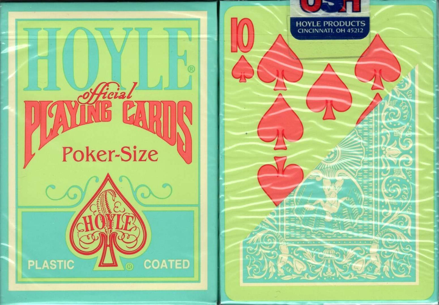 PlayingCardDecks.com-Hoyle Green Back Orange Pips Playing Cards
