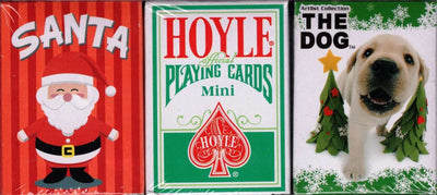 PlayingCardDecks.com-Hoyle Dog Santa 3 Deck Set Mini Holiday Playing Cards