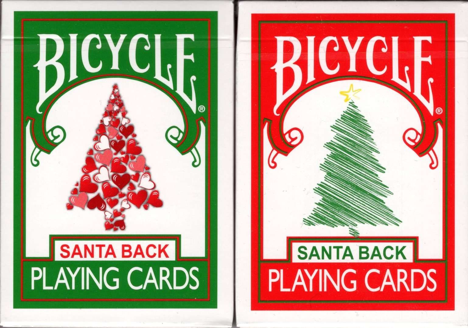 PlayingCardDecks.com-Santa Back 2 Deck Set Red & Green Bicycle Playing Cards