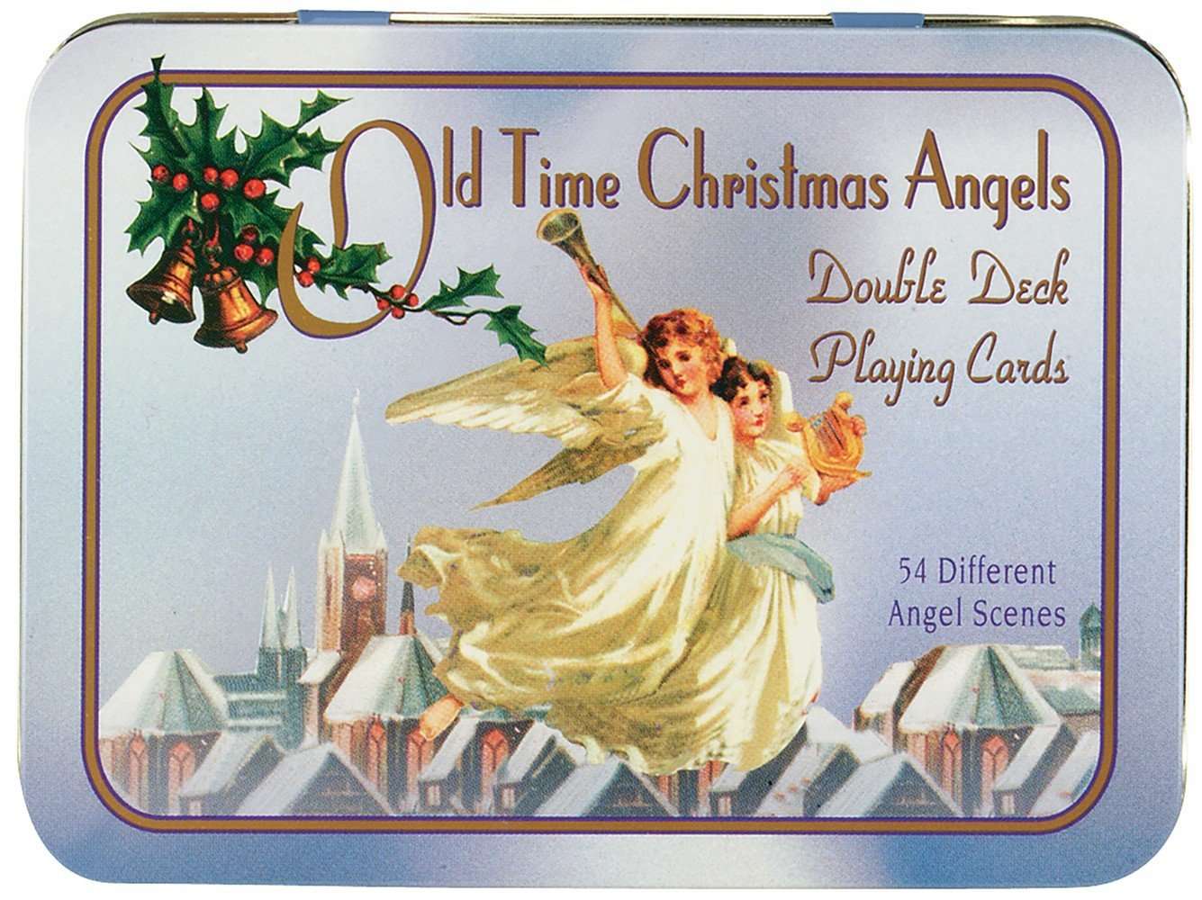 PlayingCardDecks.com-Old Time Christmas Angels Deluxe 2 Deck Bridge Set In Tin USGS
