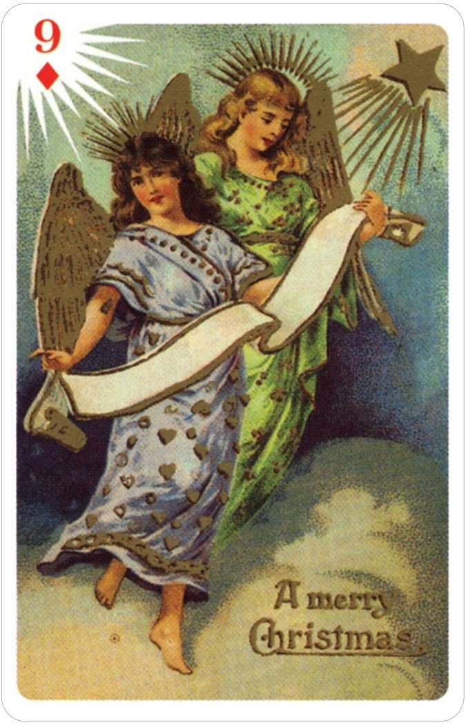 PlayingCardDecks.com-Old Time Christmas Angels Deluxe 2 Deck Bridge Set In Tin USGS