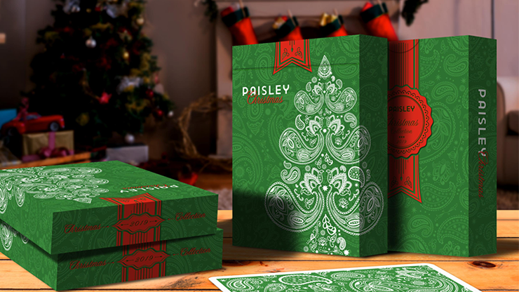 PlayingCardDecks.com-Paisley Metallic Green Christmas Playing Cards USPCC