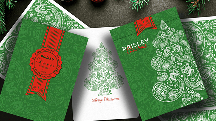 PlayingCardDecks.com-Paisley Metallic Green Christmas Playing Cards USPCC