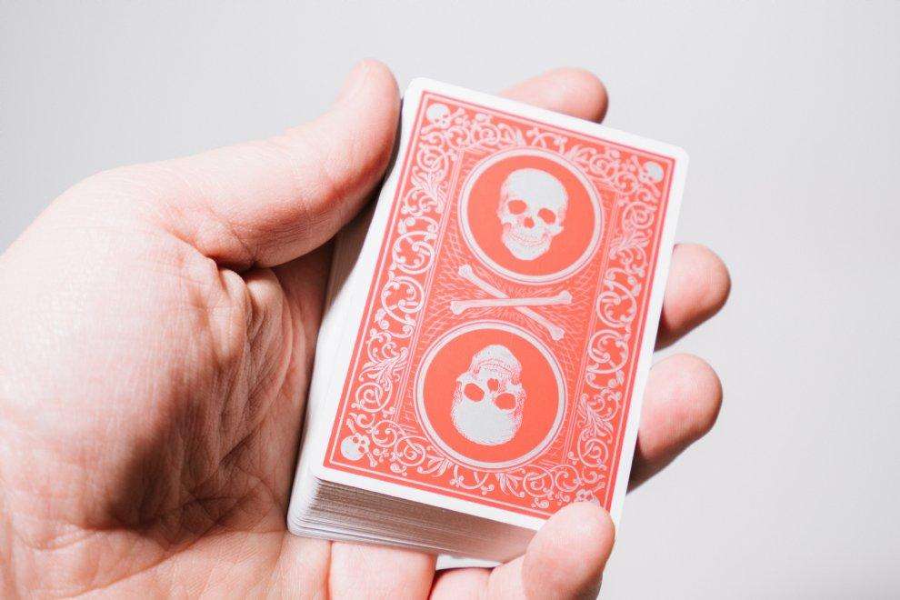PlayingCardDecks.com-Superior Skull & Bones  Red Silver v2 EPCC